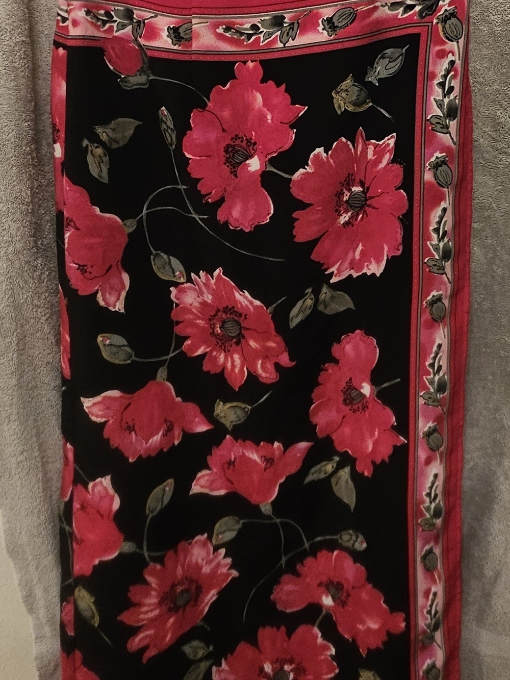 Black Pencil Skirt with Vibrant Pink Floral Print